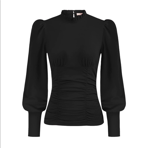 NWT Mock neck lantern sleeve ruched top blouse - Picture 4 of 8